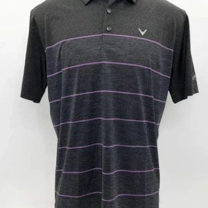 Callaway | Grey Opti-Dri Polo | Grey with Purple Stripes | Men's Large